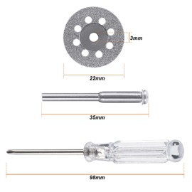 20 Pieces 22 mm Diamond Cutting Wheel with 4 Pieces 3 mm Mandrel and 2 Pieces Cross Crystal Screwdriver for Dremel Rotary Tools
