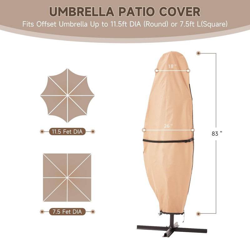 UPHYB Patio Parasol 600D Waterproof Outdoor Offset Umbrella Cover -