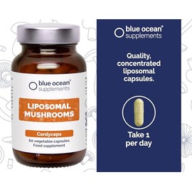 Blue Ocean Supplements Blue Ocean Supplements C Cordyceps C World's First and Only Powerful Liposomal Mushroom Technology C 60 Capsules C 60 Days' Supply C Take 1 Per Day C Vegan C Gluten Free