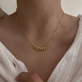Inilbran Boho Cuba Chain Necklace Vintage Chunky Chain Choker Necklace Gold Thick Chain Necklace Adjustable Thin Chain Necklace Jewellery for Women, Zinc