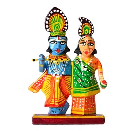 Tarini Gallery Wooden Colorful Statue God Sculpture Handcrafted Religious Murti Idol for Temple Home Office Decoration and Gifting (Radha Krishna)