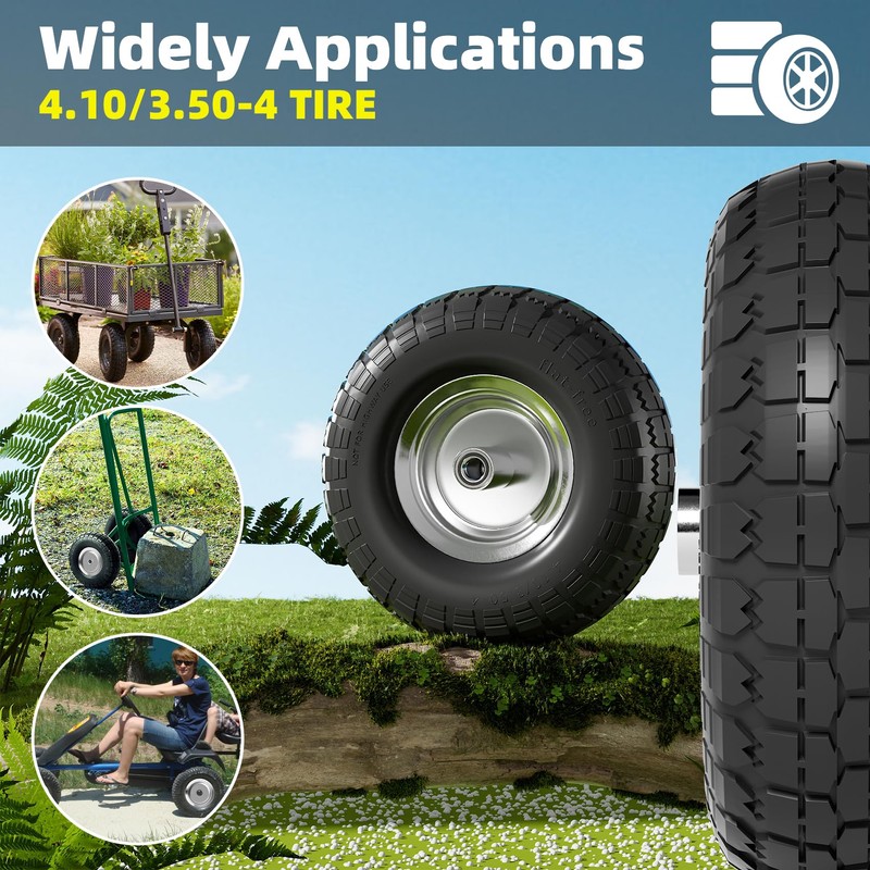 【UPGRADED】4.10/3.50-4 Tire and Wheel Flat Free, 10 Inch Solid Rubber