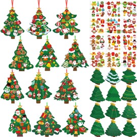 Motipuns 48 Set DIY Christmas Tree Craft Kits Xmas Tree Ornaments with Stickers Make Your Own Christmas Craft Xmas Holiday Party Favor Decoration Home Game Activities