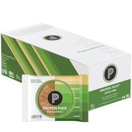Protein Puck Plant Based Bars | Snacks with Vegan Protein | 16 Count | 2.25 oz Single Serve | Gluten Free, Non Dairy, Kosher Certified Non GMO Premium Healthy Bars | Good Vibes
