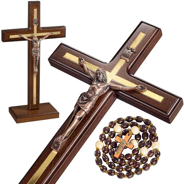Asterom ハンドメイド 十字架 テーブル木製十字架 取り外し可能なスタンド付き ユニークな立体 カトリック十字架