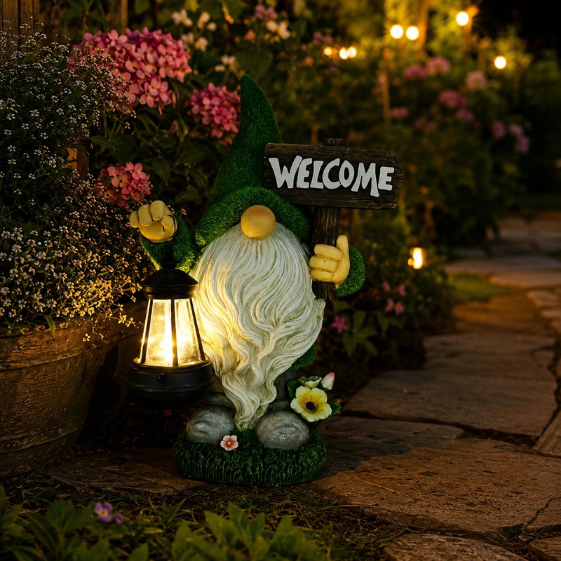 Solar Gnome Garden Statue for Outdoor Decor – Cute LED
