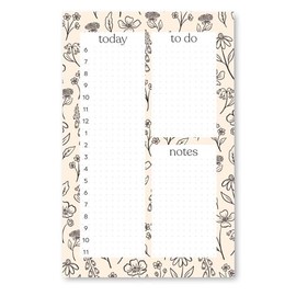 Elyse Breanne Design, 50 Page, Colorful Printed Sheets, 8.5" x 5.5", Tear-Off Binding Notepad, Perpetual Calendar, To-Do List, Chore Chart, Hourly Planner, Ivory Pressed Floral