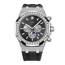 Automatic Watches for Men, Skeleton Watches for Men Analog Tourbillon Watch Starry Sky Dial 12-Hour Small Dial Moon Phase Mechanical Watch Blue Leather Strap… (6533-Silver Shell with Drill)