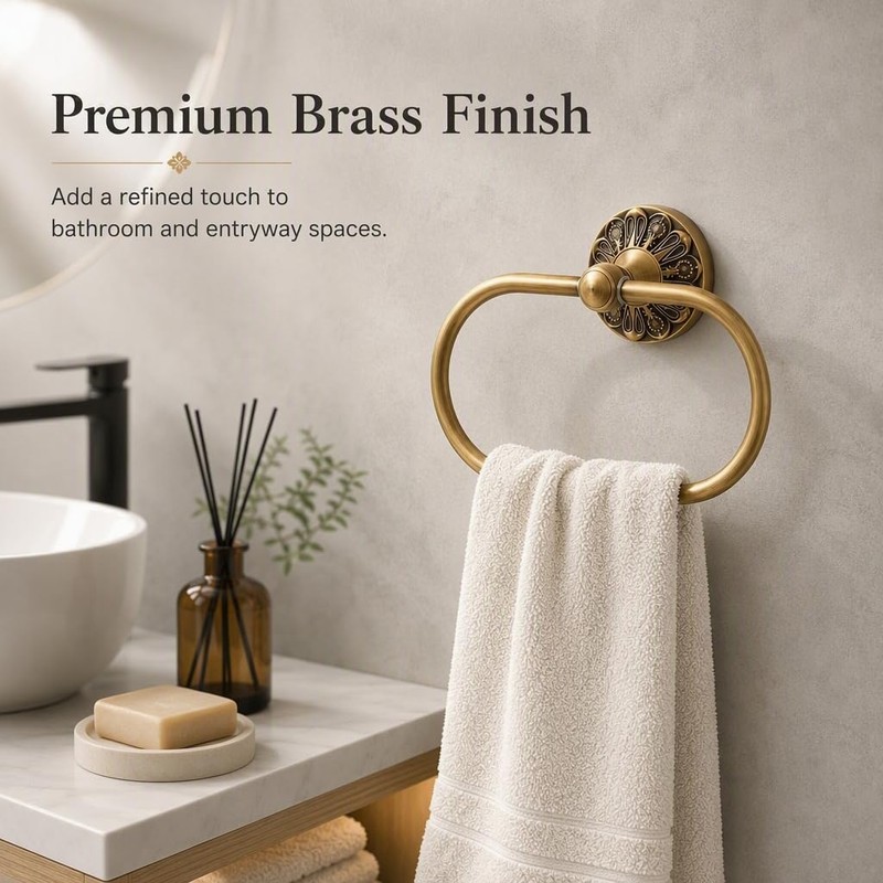 Antique Brass Towel Ring Wall Mounted 180° Rotatable 8.6 Inch