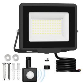 Probapro 50 W LED Spotlight with Motion Sensor Outdoor, IP65 Waterproof, 6500 K Cool White, Removable Sensor - Super Bright Floodlight for Garden, Garage, Yard and Wall