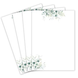 25 Letter Sheets DIN A4 - Natural Paper in Cream with Eucalyptus Branches - 120 g/m² - 21.0 x 29.7 cm Writing Paper Printable for Writing Yourself Ideal for Invitations for Weddings and Birthdays