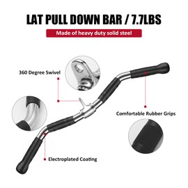 DYNASQUARE LAT Pulldown Attachments Combo, Curl Pulldown Bar with 360° Rotation, Fits Most Gym Cable Machines (Sliver)