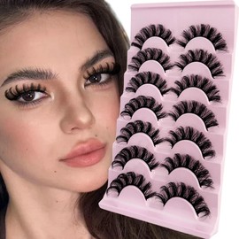 Mink Lashes Fluffy D Curl Russian Strip Lashes Wispy Lash Natural Look NINGLASH 11-17mm 3D False Eyelashes Volume 7 Pairs Short Fake Eyelash Pack