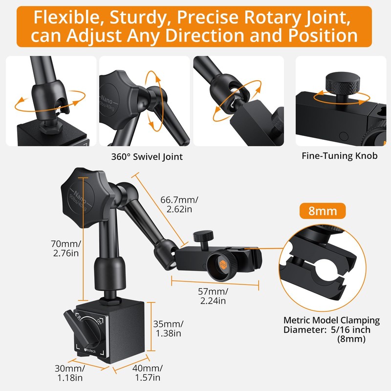 Dial Test Indicator, Flexible Strong Magnetic Gauge Stand Base Holder