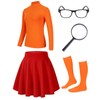 QAQ-COSPLAY Womens Velma Costume Adult - Orange Turtleneck Top, Skirt,