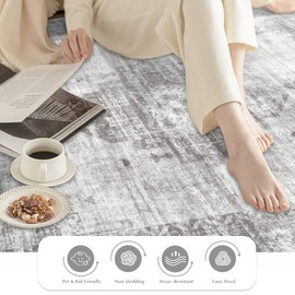 Vintage Living Room Area Rug - 8x10 Large Machine Washable Boho Moroccan Distressed Farmhouse Rugs for Bedroom - Soft Non-Slip Indoor Floor Accent Rugs for Office Dining Room (Grey, 8'x10')