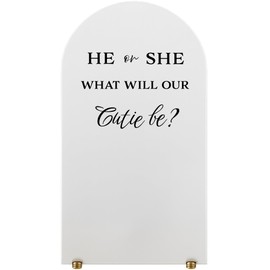 Gender Reveal Party Decoration Backdrop He or She Vinyl Decal – What Will Our Cutie Be Sticker for Mirror or Acrylic Sign, Baby Shower Party Decor w36