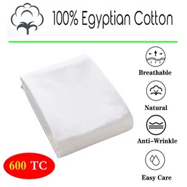 100% Egyptian Cotton 1 Fitted Sheet Only, 600 Thread Count Queen Size Fitted Sheet White, 16" Deep Pocket, Colorfast Dyes & Shrink Resistant, Soft & Silky Sateen Weave for Home & Hotel