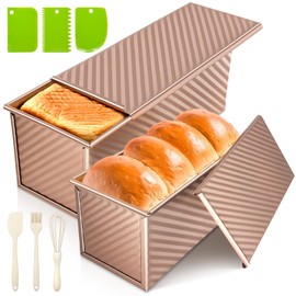 2Pack Loaf Pans with Lids – 2.2 LB & 1 LB Dough Capacity, Non-Stick Carbon Steel Bread Pans for Homemade Sandwich and Sourdough Bread, Corrugated Toast Mold