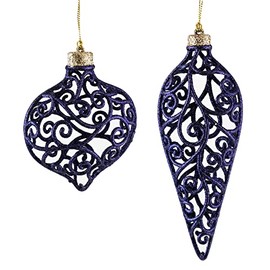 CF Collection Teardrop and Ball Christmas Tree Ornaments [Set of 2] 6in (Dark Blue)