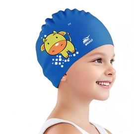 Kids Swim Cap Cute Animal Print Swimming Cap Suitable for Boys and Girls Aged 3-16 Years Old(Ox Print Pattern)