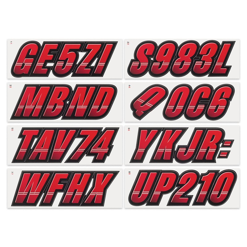 STIFFIE Techtron Red/Black 3" Alpha-Numeric Registration Identification Numbers Stickers Decals