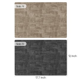 Romanstile Reversible Vinyl Placemats Set of 8, Faux Leather 100% Waterproof Oil-Proof Wipeable Place Mats, Heat Resistant Dual Sided Table Mats for Kitchen/Dining/Party (Grey Khaki, 12 x 18 Inch)