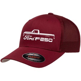 1973-77 Ford F250 Pickup Truck Classic Outline Design Flexfit 6511 Trucker Mesh Fitted Cap Maroon