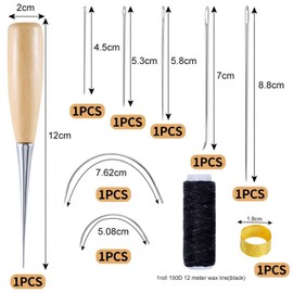 EOWVISN 10 Piece Small Black Thread Leather Hand Sewing Set, Punch Needle Set, Upholstery Needle, Thick Fabric Sewing Needle, Sewing Needle Without Threading, Circular Needle For Sewing