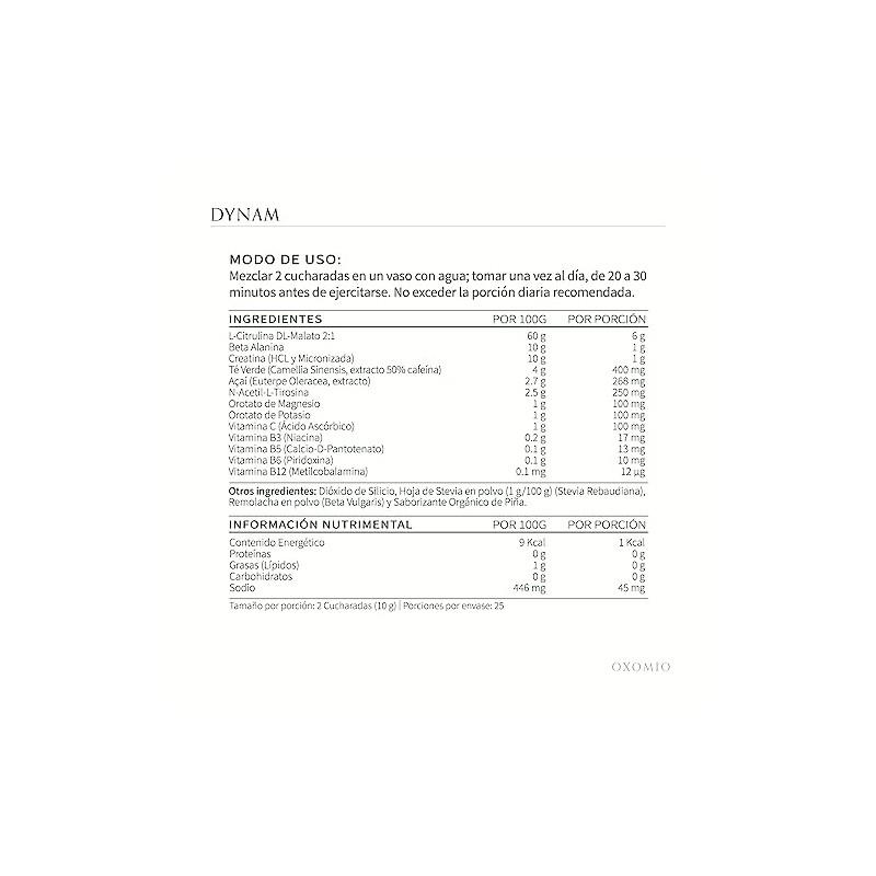 Dynam de OXOMIO - Endure (Pre-Workout (25 porciones) L-Citrulina DL-Malato