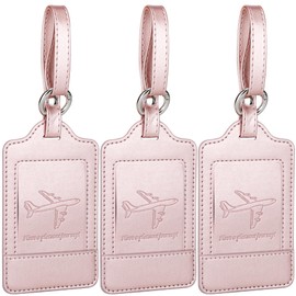 Teskyer Luggage Tags, 3 Pack Premium PU Leather Luggage Tags Privacy Protection Travel Bag Labels Suitcase Tags