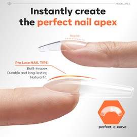 Modelones Nail Tips, 120 Pieces, Full Cover Nail Tips Set, Gel Tips Set, Pre-Buff PMMA Resin Nail Tips, Artificial Nails for Sticking, Nail Art, DIY, 15 Sizes, Long Coffin