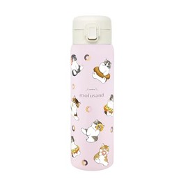 mofusand 53-2195 Vacuum Double Layer Thermal Insulated Stainless Steel One-Push Bottle, 16.9 fl oz (480 ml), Donut Nyan, Full Handle, One-Touch Lock, Easy One Hand Water Bottle