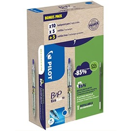 Pilot 94297 Bonuspack 10 Pens and 10 Refills B2P Ecoball, Blue, Tip 1 mm