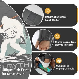 Palmyth Mens Fishing Shirts UV Sun Protection Vented Hoodie Long Sleeve with UPF 50+ Neck Gaiter Charcoal Bigfoot Walking X-Large