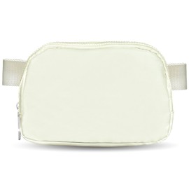 Waist Bag Zipper Fanny Pack Solid Color Cross Body Belt Bag for Women Man, Water Proof Waist Packs with Adjustable Strap-White