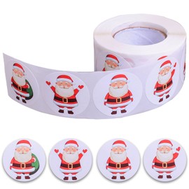 YIJIXIAO 4 Styles 500 Pcs Christmas Stickers Santa Claus Stickers Tags 1.5 Inch Self Adhesive Stickers Labels for Xmas Party Decoration, 1 Roll (Xmas Santa)