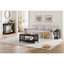 ChooChoo Mission Coffee Table, Black Wood Living Room Table with Shelf, 40 Black