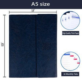 Planner 2024-2025 - Weekly Monthly Planner for Jul 2024 - Dec 2025 [18 Month Planner], Academic Planner, 8.26" x 5.9" Faux Leather Cover + Thicker Paper (2024-2025 Navy Blue)