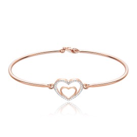 MORGAN & PAIGE 14k Rose Gold Plated Bronze Diamond Accent Two Tone Double Open Heart Bangle Bracelet, 7.25"