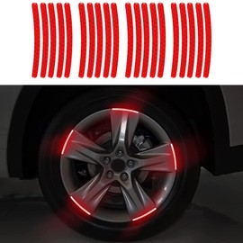 DWARFOO 20PCS Reflective Car Wheel Decorative Stripe Stickers, Night Safety Warning Tape Sticker, Anti-Scratch Tire Rims Sticker, Auto Exterior Accessories Universal for Cars Motorcycles Bikes (Red)