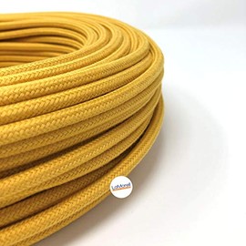 Textile Cable for Lamp, Fabric Cable 3-Core (3 x 0.75 mm²) - Yellow Mustard Cotton Made in Italy (5 Metres)