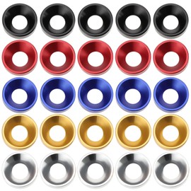 SG Store 25pcs M6x14x3.5mm Countersunk Washers Alloy Aluminum Colourful Gaskets Contains 5pcs Each of Black/Red/Blue/Silver/Gold for Car Furniture Screw Accessories