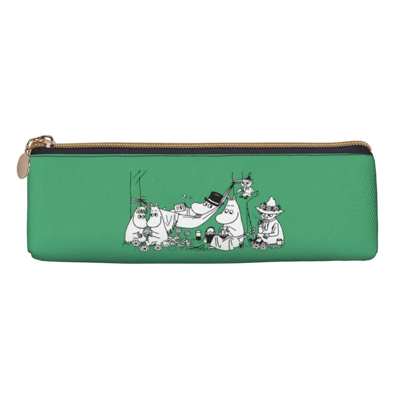 Moomin Pen Case, Large Capacity, Pencil Case, Multi-functional, Stylish, Leather,