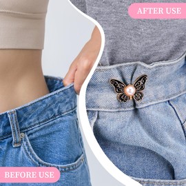 GEEHUA 8Pcs Adjustable Pant Waist Tightener, Detachable Butterfly Button Clips No-Sew Instant Waist Buckles Pins Decorative Pant Knots for Women GIrls Loose Jeans Pants Skirts