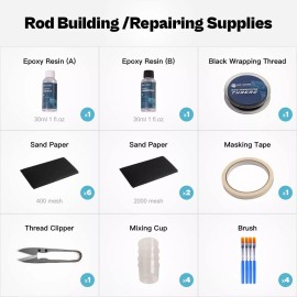 OJYDOIIIY Fishing Rod Repair Kit with Epoxy Glue, Wrapping Thread, Clipper, and Masking...