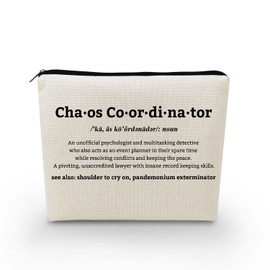 YULUENZE Inspirational Presents Chaos Coordinator Definition Canvas Makeup Bag Toiletry Pouch with Zipper Birthday Present Cosmetic Bag for Women Friends Teachers Coworkers Boss Managers