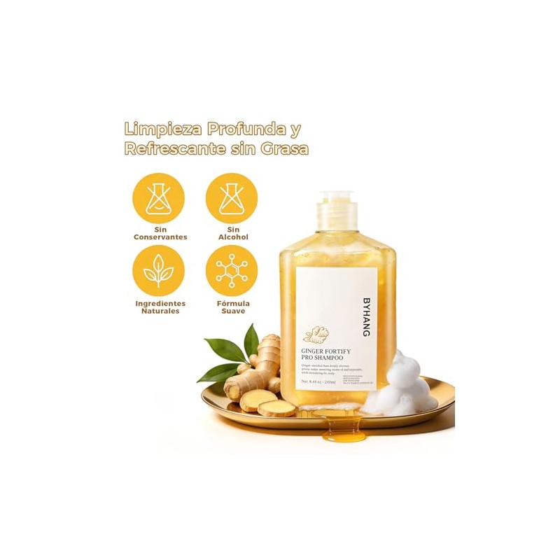 Shampoo Jengibre para Cabello Graso - Cuero Cabelludo Fresco, Control