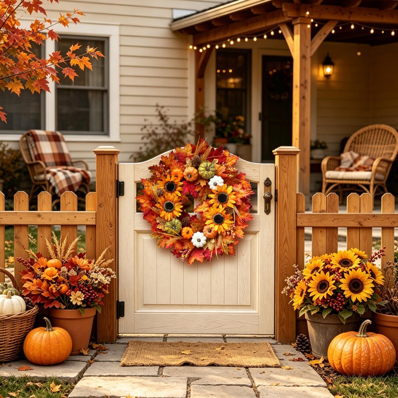 24 Inch Sunflower Fall Wreath for Front Door with Maple