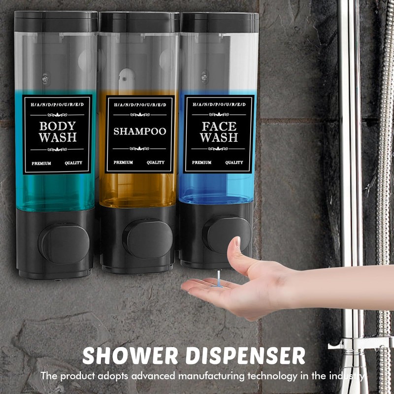 Wall Mounted Soap Dispenser, 3 Chambers, Shower Gel Dispenser, 300